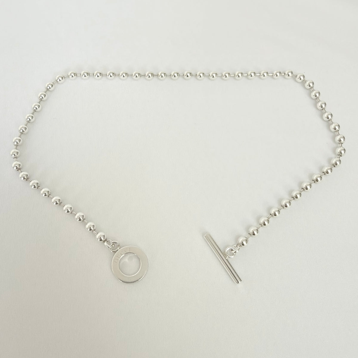 Gucci Vintage Boule Popcorn Necklace Toggle Sterling Silver 925 Women's 15 inches With Pouch