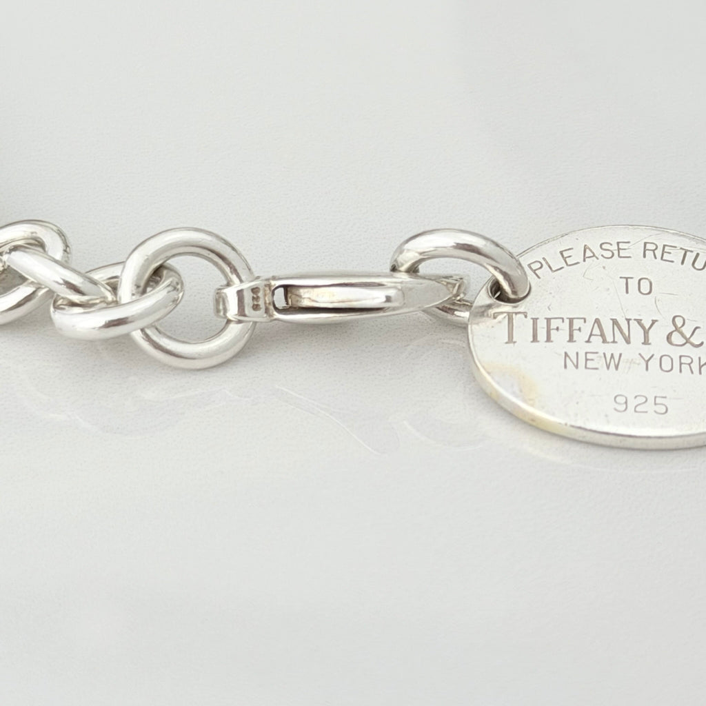Authentic Tiffany & Co. Sterling Silver 925 Oval Pendant Choker Necklace With Packaging 15 inches