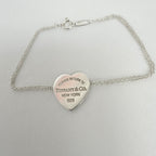 Tiffany & Co. Double Chain Heart Charm Return to Tiffany Bracelet 925 Silver 6.5” With Packaging