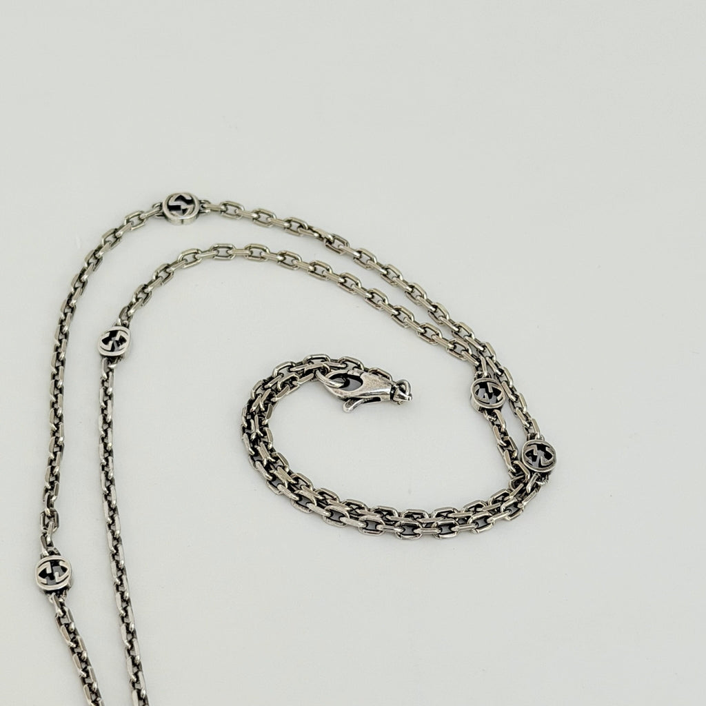 Authentic Gucci interlocking G chain Sterling Silver 925 Red Heart Necklace 19.5 Inches With Packaging