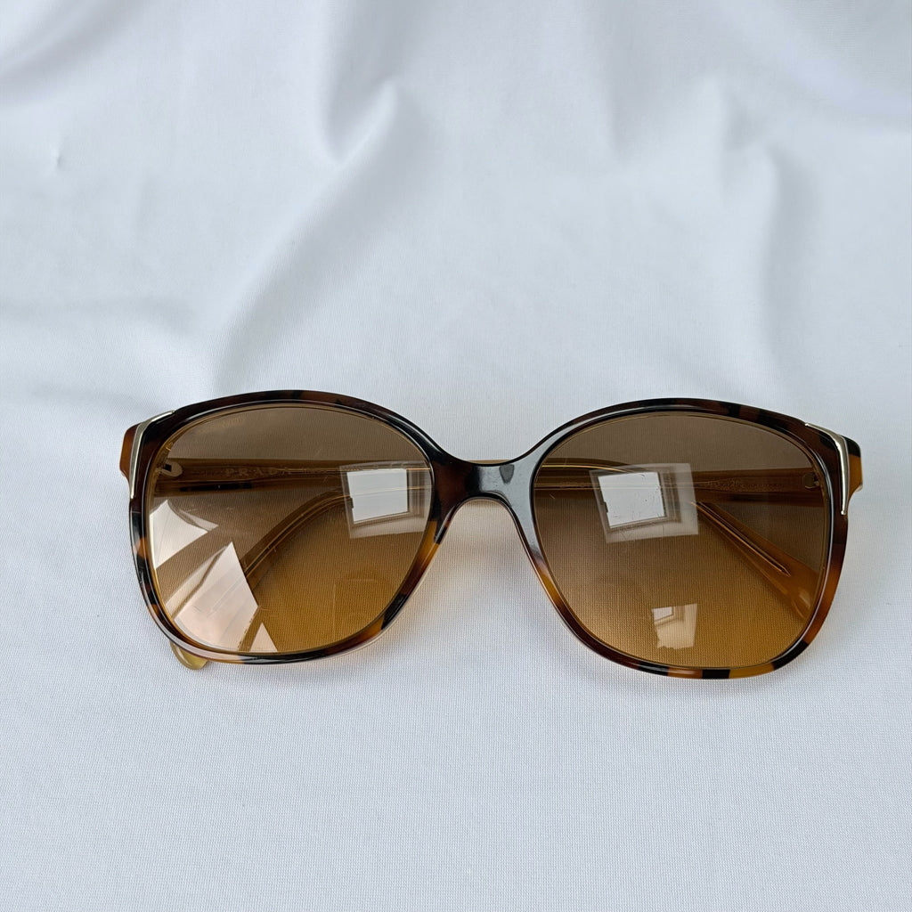 Prada Cat Eye Square Metal Corners Women's Sunglasses Brown Tortoiseshell SPR 01O