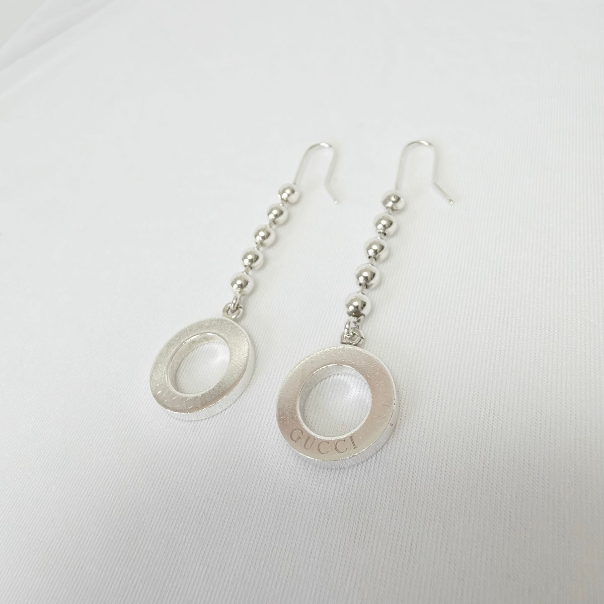 Gucci Vintage Hoop 925 Sterling Silver Popcorn Boule Chain Dangle Drop Women's Earrings With packaging