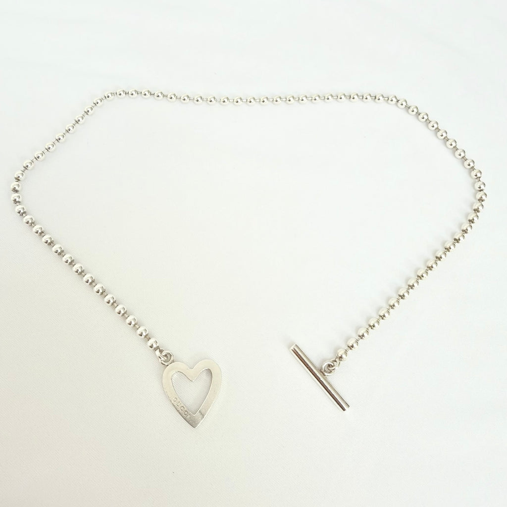 Gucci Heart Boule Popcorn Necklace Choker T Bar Toggle Fastening Sterling Silver 925 Women's 16 Inches