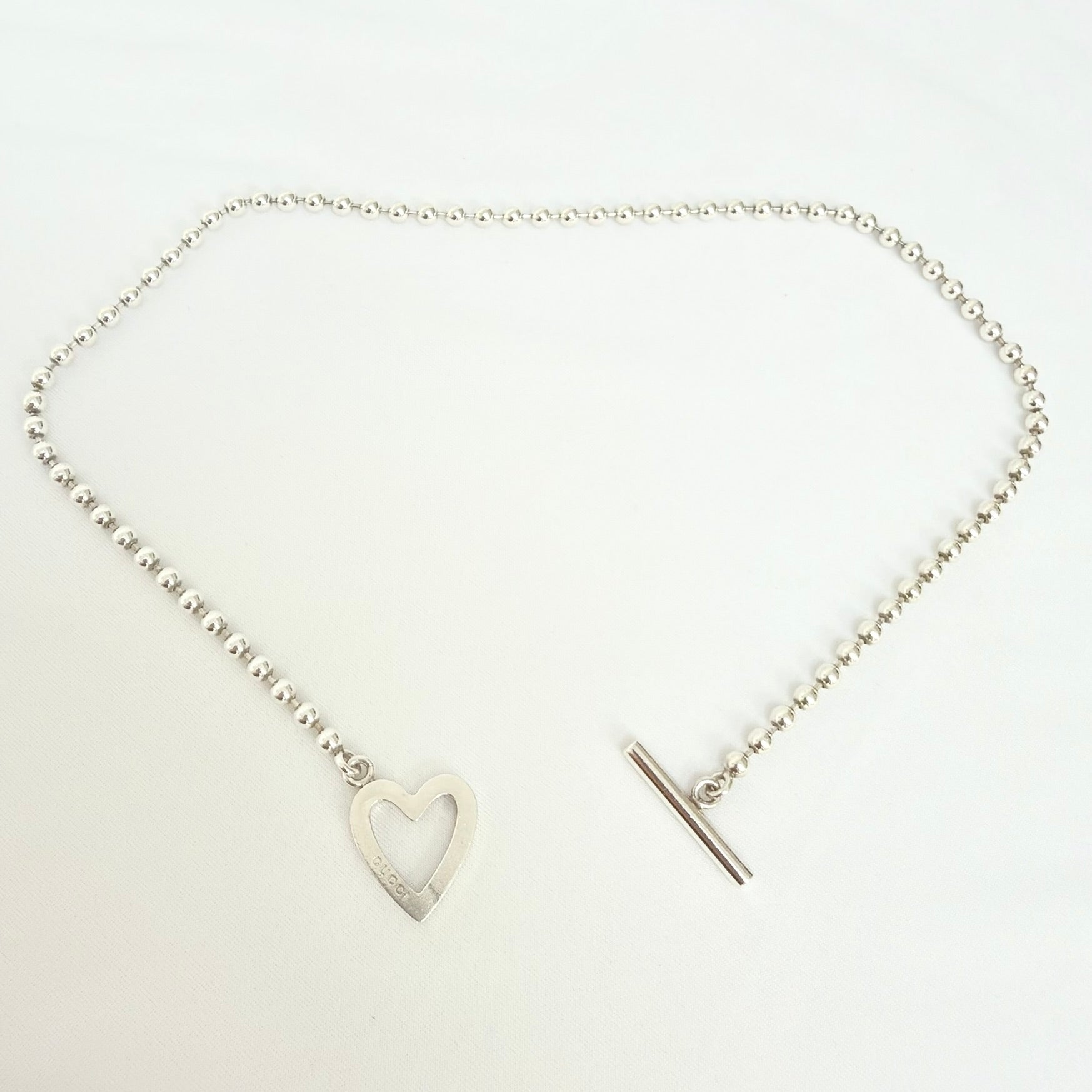 Gucci Heart Boule Popcorn Necklace Choker T Bar Toggle Fastening Sterling Silver 925 Women's 16 Inches