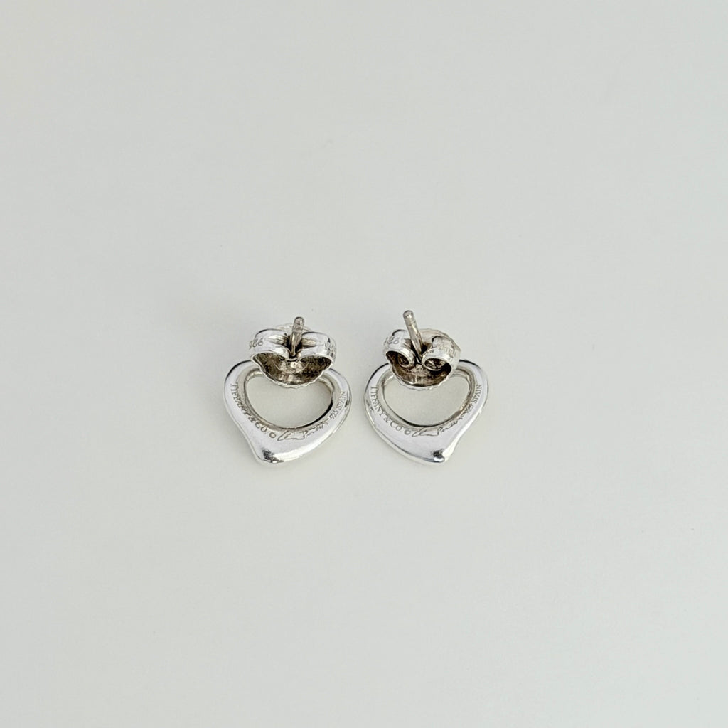 Authentic Tiffany & Co. Mini Open Heart Elsa Peretti Stud Earrings Sterling Silver 925