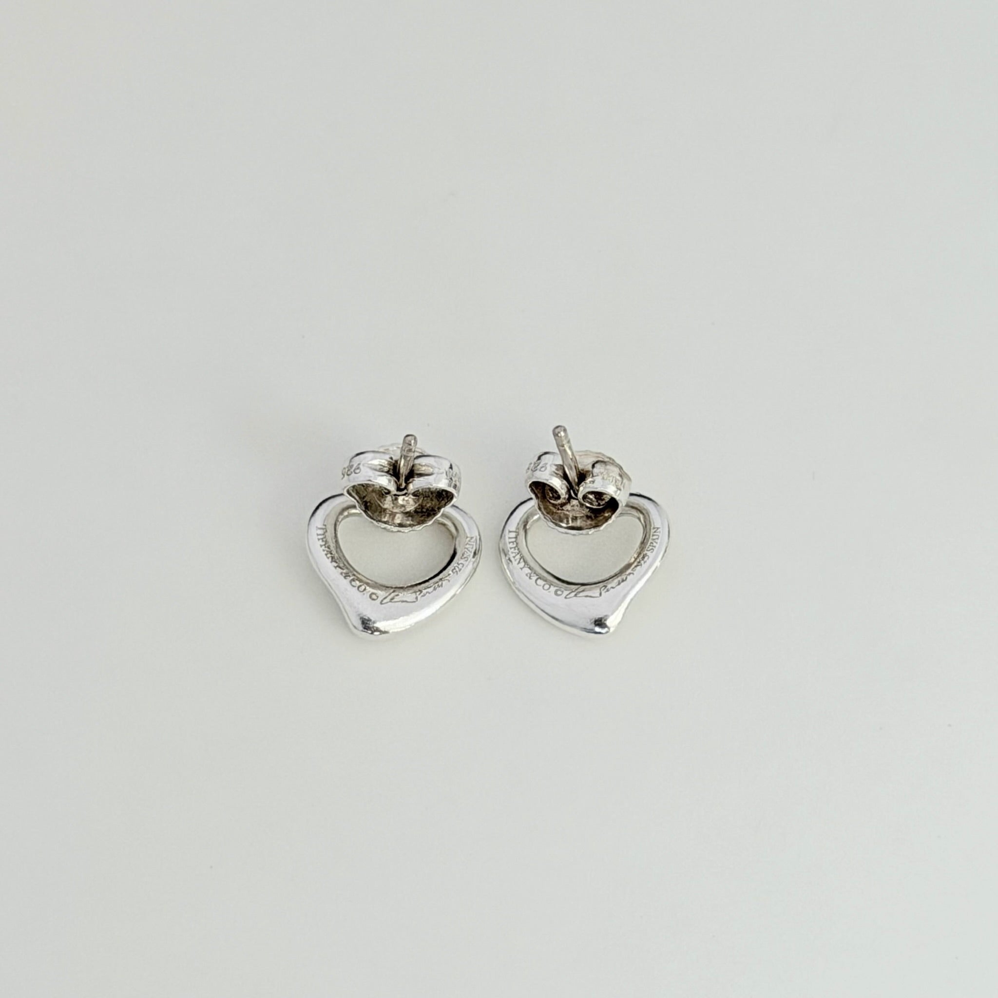 Authentic Tiffany & Co. Mini Open Heart Elsa Peretti Stud Earrings Sterling Silver 925