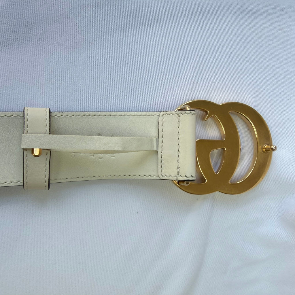 Gucci GG Marmont 24k Gold Buckle Cream Leather Belt 4cm 85cm 34” 400593
