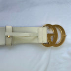 Gucci GG Marmont 24k Gold Buckle Cream Leather Belt 4cm 85cm 34” 400593