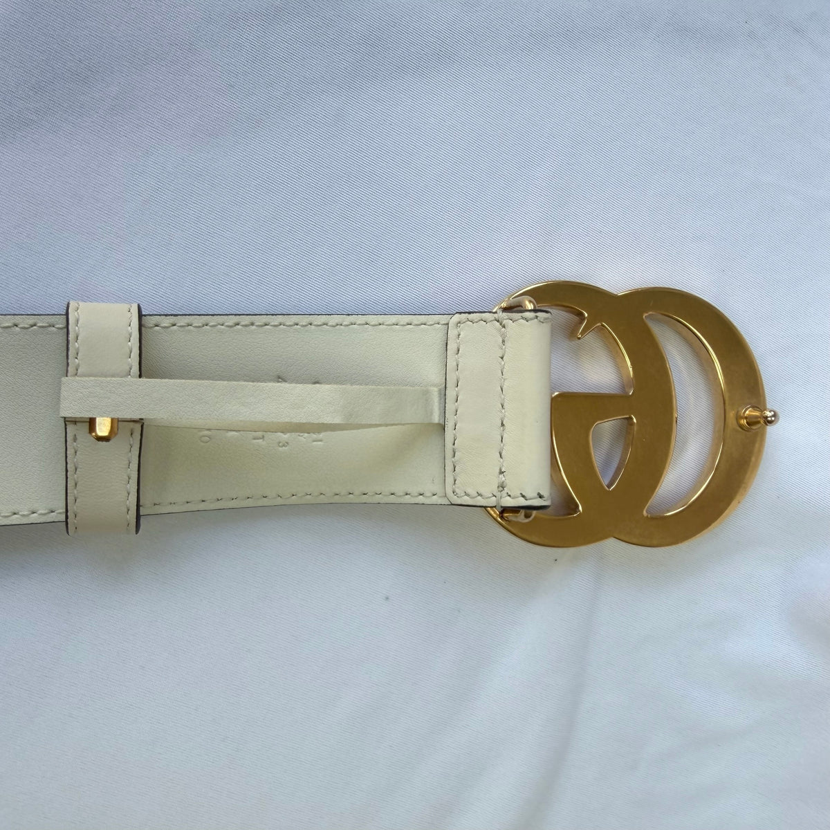 Gucci GG Marmont 24k Gold Buckle Cream Leather Belt 4cm 85cm 34” 400593