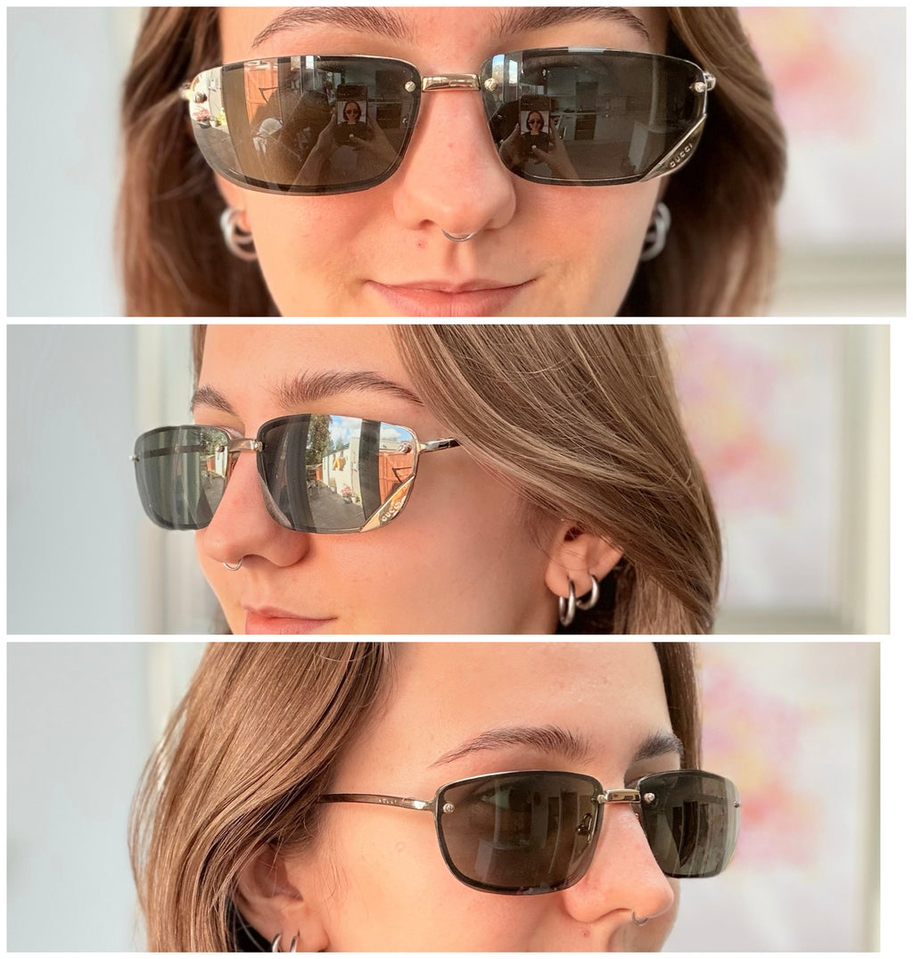 Vintage Y2K Gucci GG 1691/S Polarised UV400 Rectangular Green/Gold Sunglasses With Case