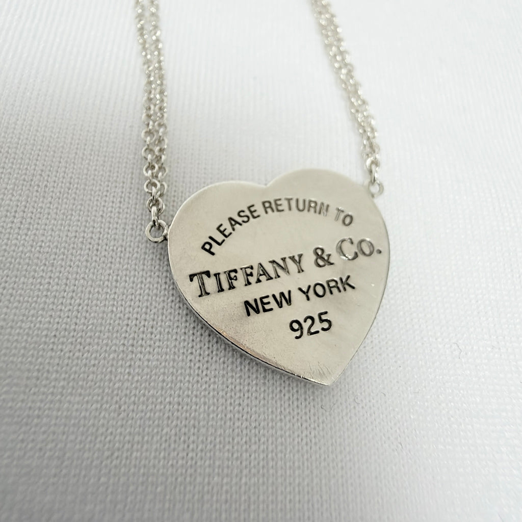 Tiffany & Co. Double Chain Heart Necklace 925 Sterling Silver 16 Inches
