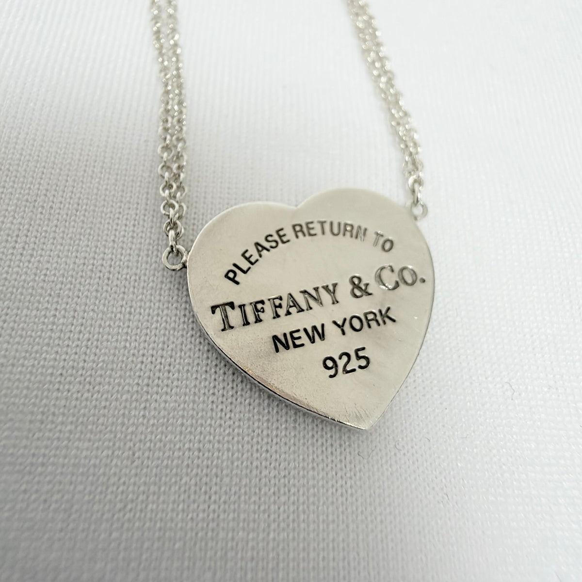 Tiffany & Co. Double Chain Heart Necklace 925 Sterling Silver 16 Inches