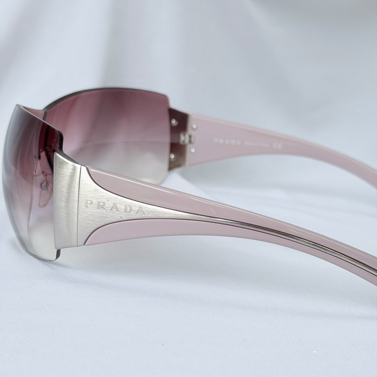 Vintage Prada Y2K Lilac Purple Silver Frameless Wrap Sunshield Oversized Sunglasses SPR 041