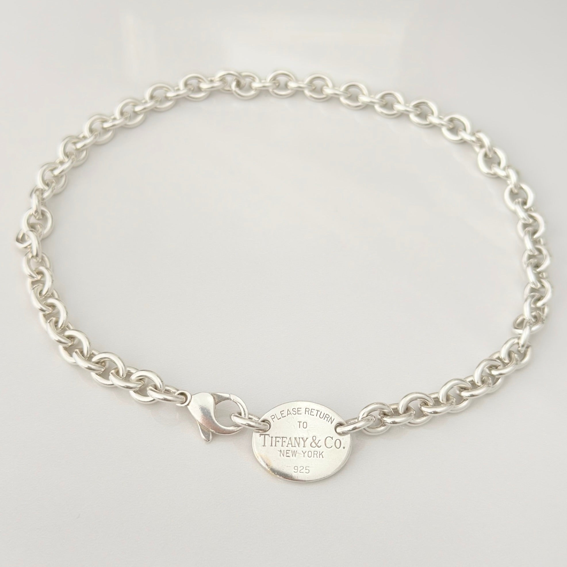 Authentic Tiffany & Co. Sterling Silver 925 Oval Pendant Choker Necklace With Packaging 15 inches