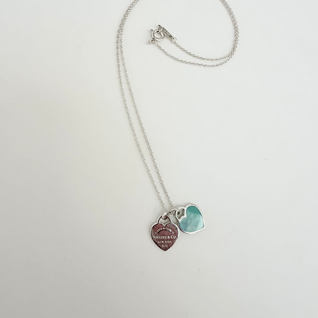 Tiffany & Co. Return to Mini Double Blue Heart Women's Necklace 16 Inches Sterling Silver 925