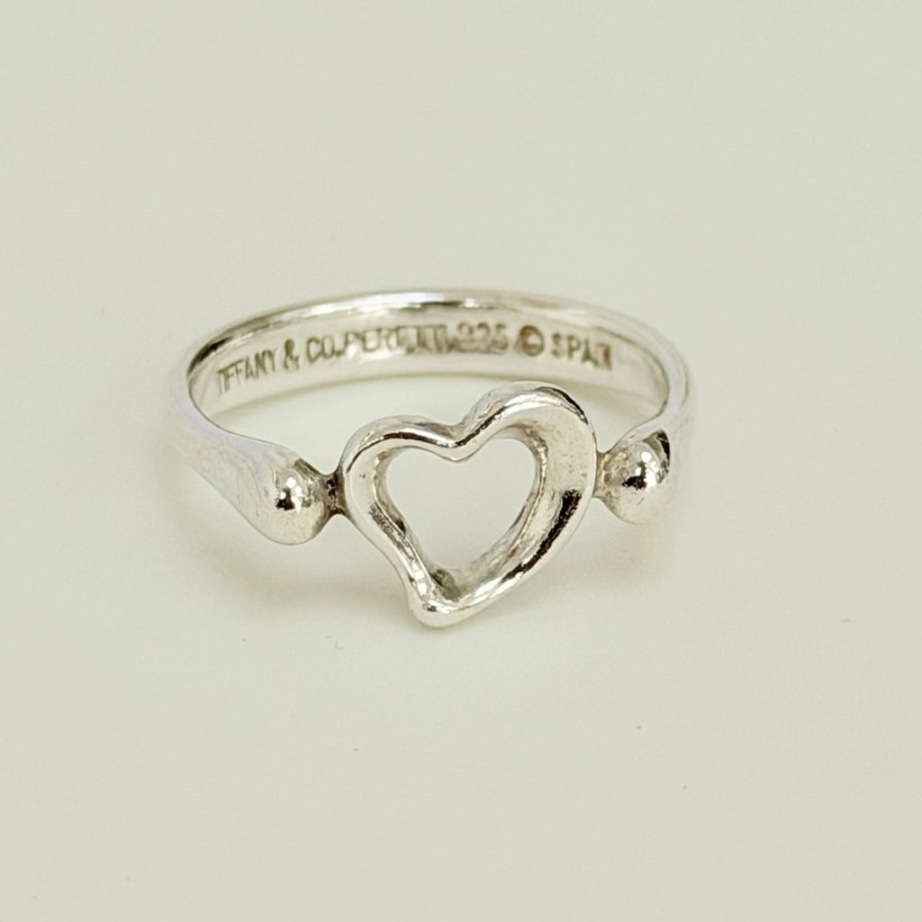Authentic Tiffany & Co. Elsa Peretti Open Heart Sterling Silver 925 Ring Size 6.5, Uk M, EU 52.5