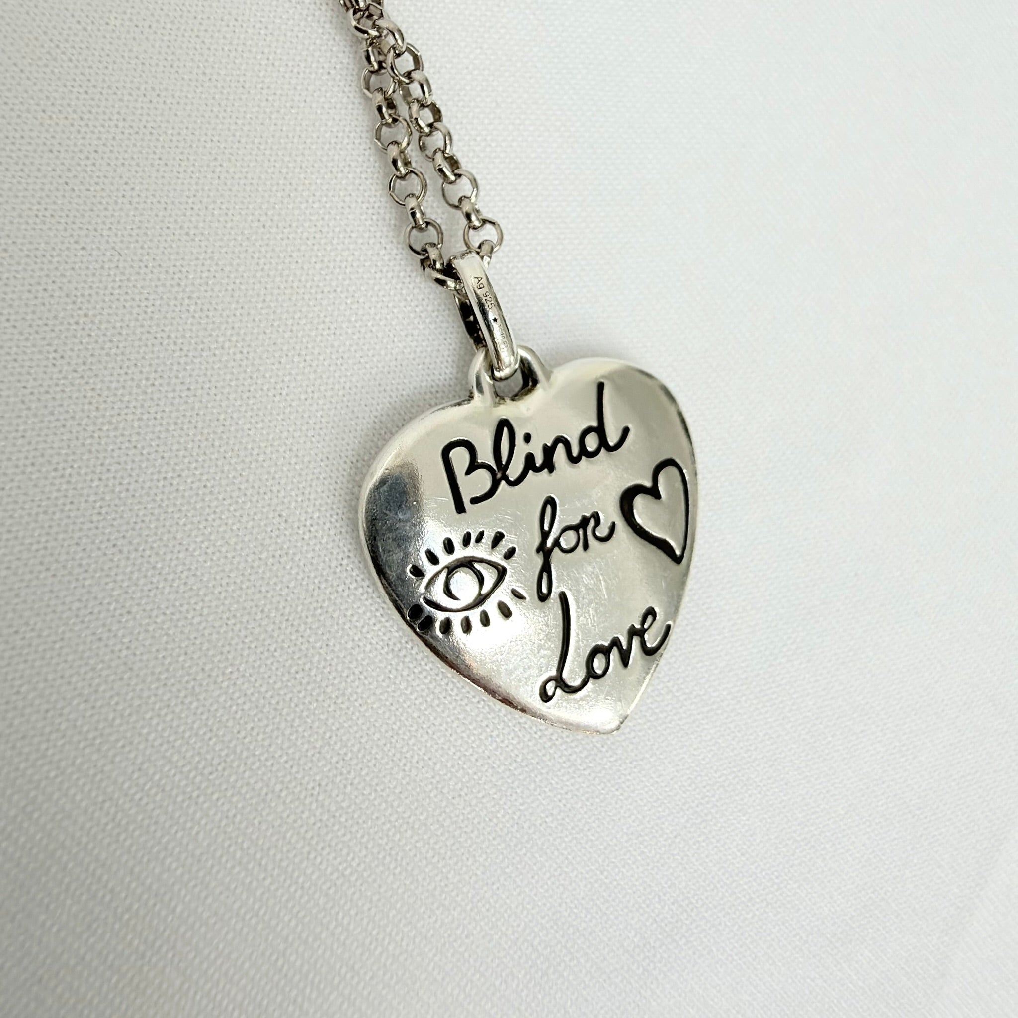 Gucci Blind for Love Heart Pendant 925 Sterling Silver Women's Necklace 18-20 inches With Packaging