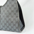 Authentic Vintage Gucci Jackie Bardot Black Monogram Supreme Gg Canvas Leather Medium Handbag