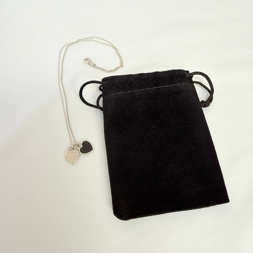 Tiffany & Co. Return to Mini Double Black Heart Women's Necklace 16 Inches Sterling Silver 925