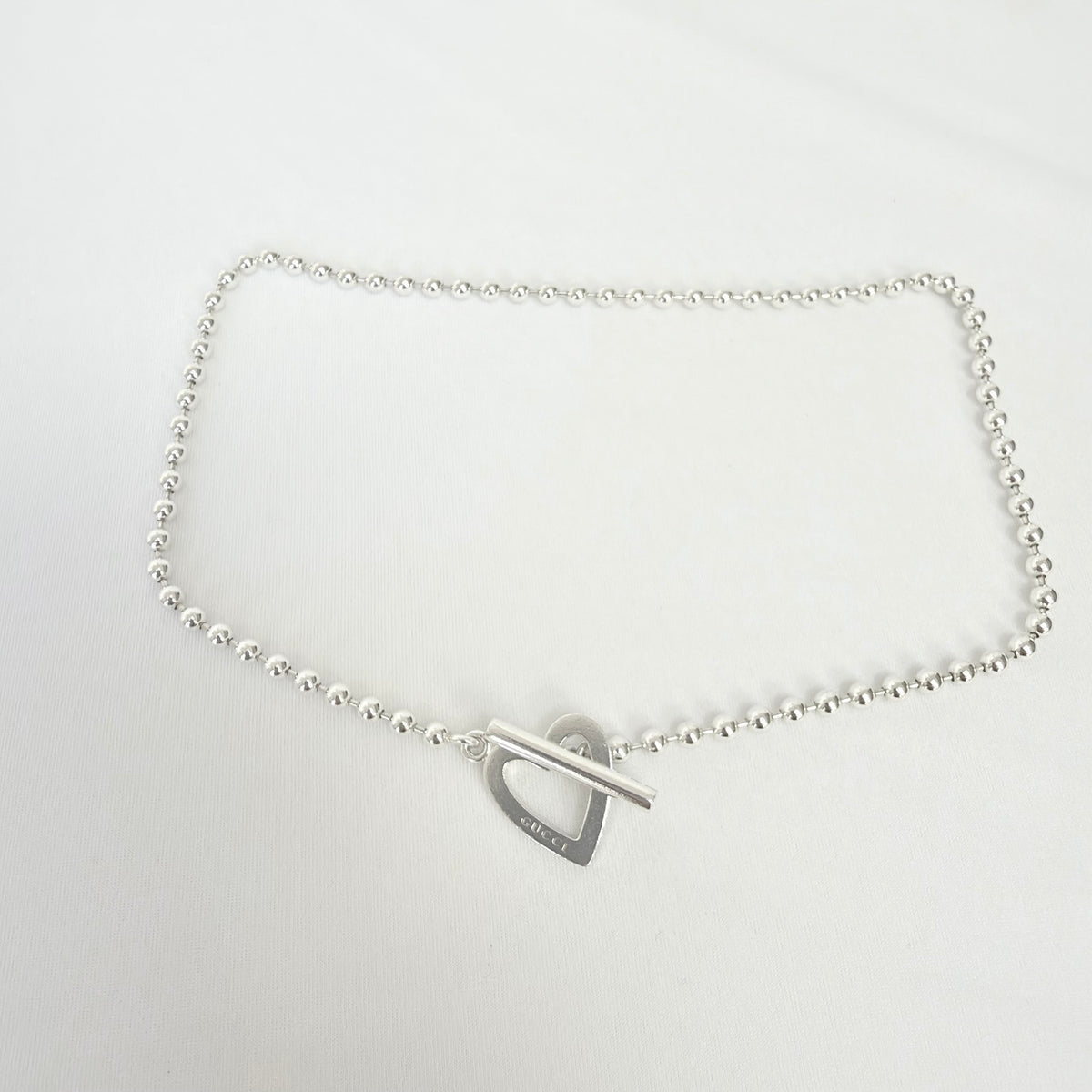 Gucci Heart Boule Popcorn Necklace T Bar Toggle Sterling Silver 925 15.5 Inches With Packaging