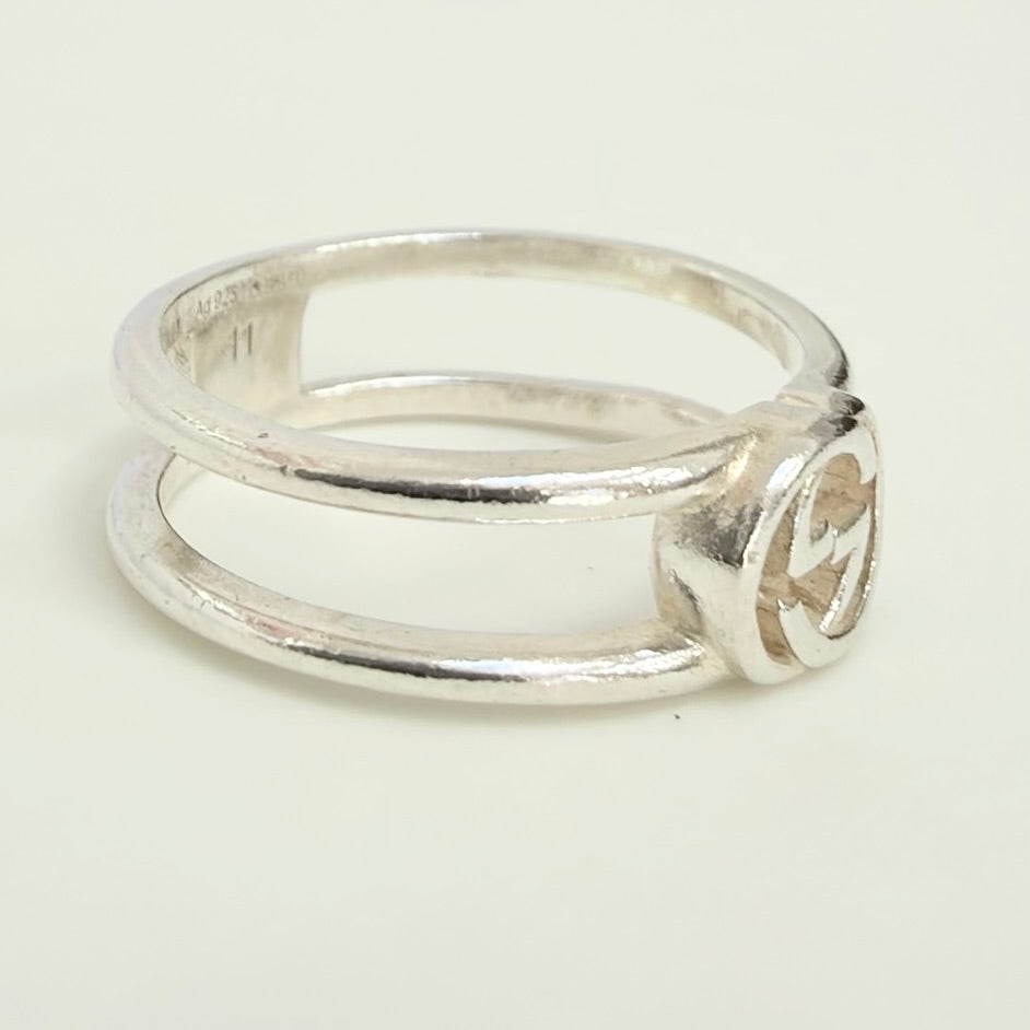 Gucci Interlocking Cut Out GG Double Band 6mm Silver Women's unisex Size 11, UK K1/2, EU 51