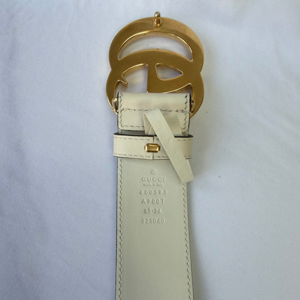 Gucci GG Marmont 24k Gold Buckle Cream Leather Belt 4cm 85cm 34” 400593