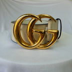 Gucci GG Marmont 24k Gold Buckle Cream Leather Belt 4cm 85cm 34” 400593
