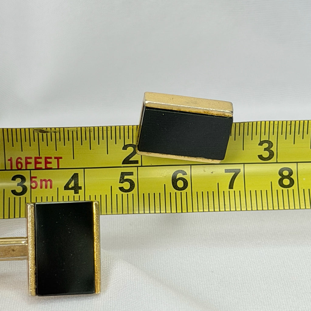 Authentic Christian Dior Vintage Rectangular Gold Tone Black Onyx Cuff Links