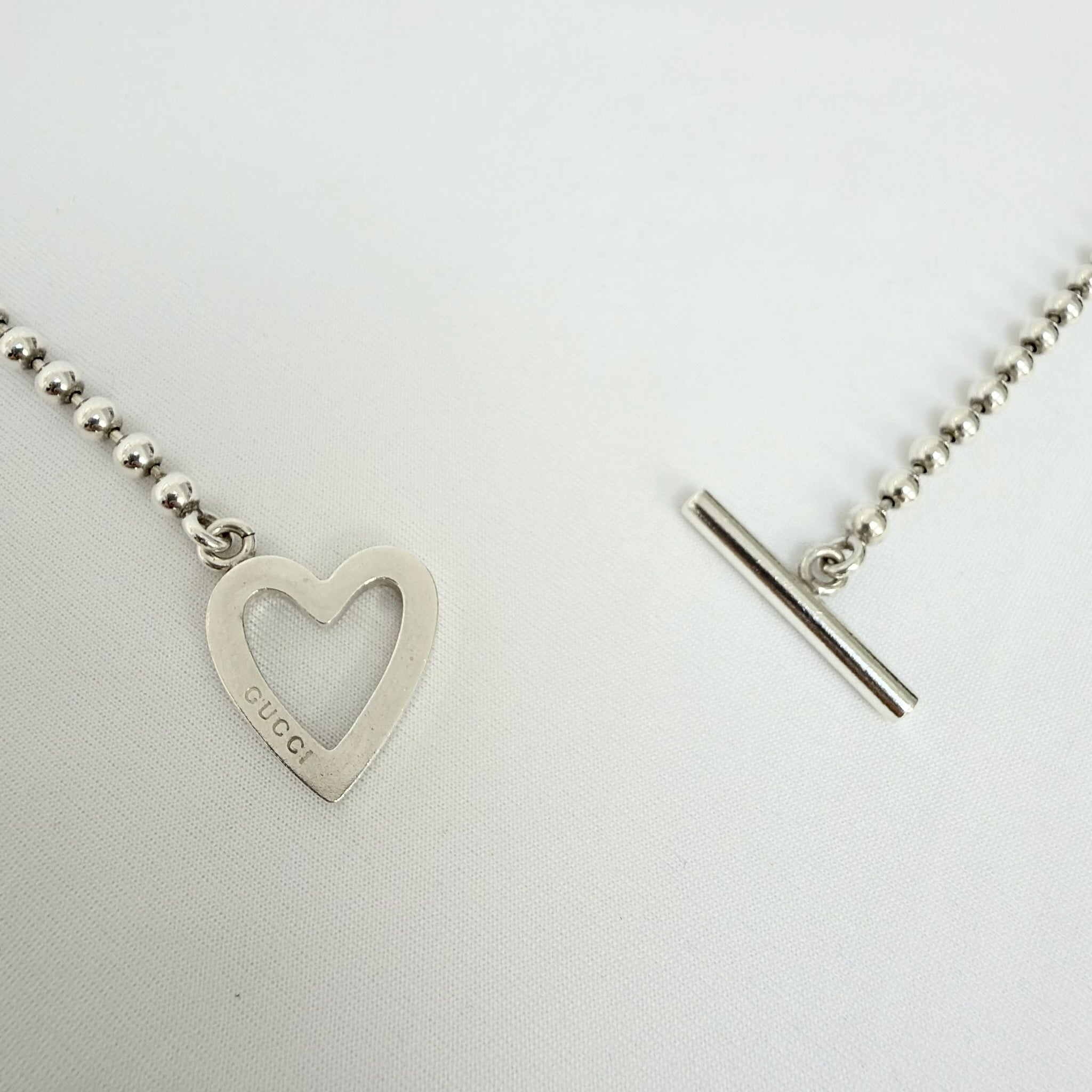 Gucci Heart Boule Popcorn Necklace Choker T Bar Toggle Fastening Sterling Silver 925 Women's 16 Inches