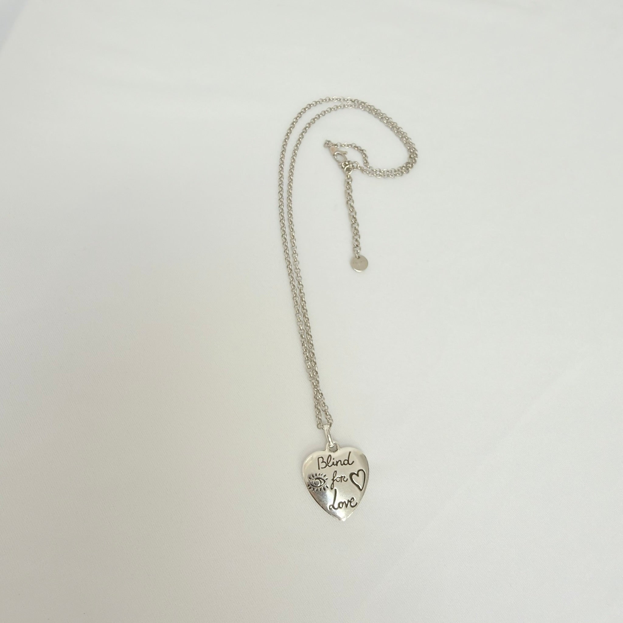 Gucci Blind for Love Heart Pendant 925 Sterling Silver Women's Necklace 18-20 inches With Packaging