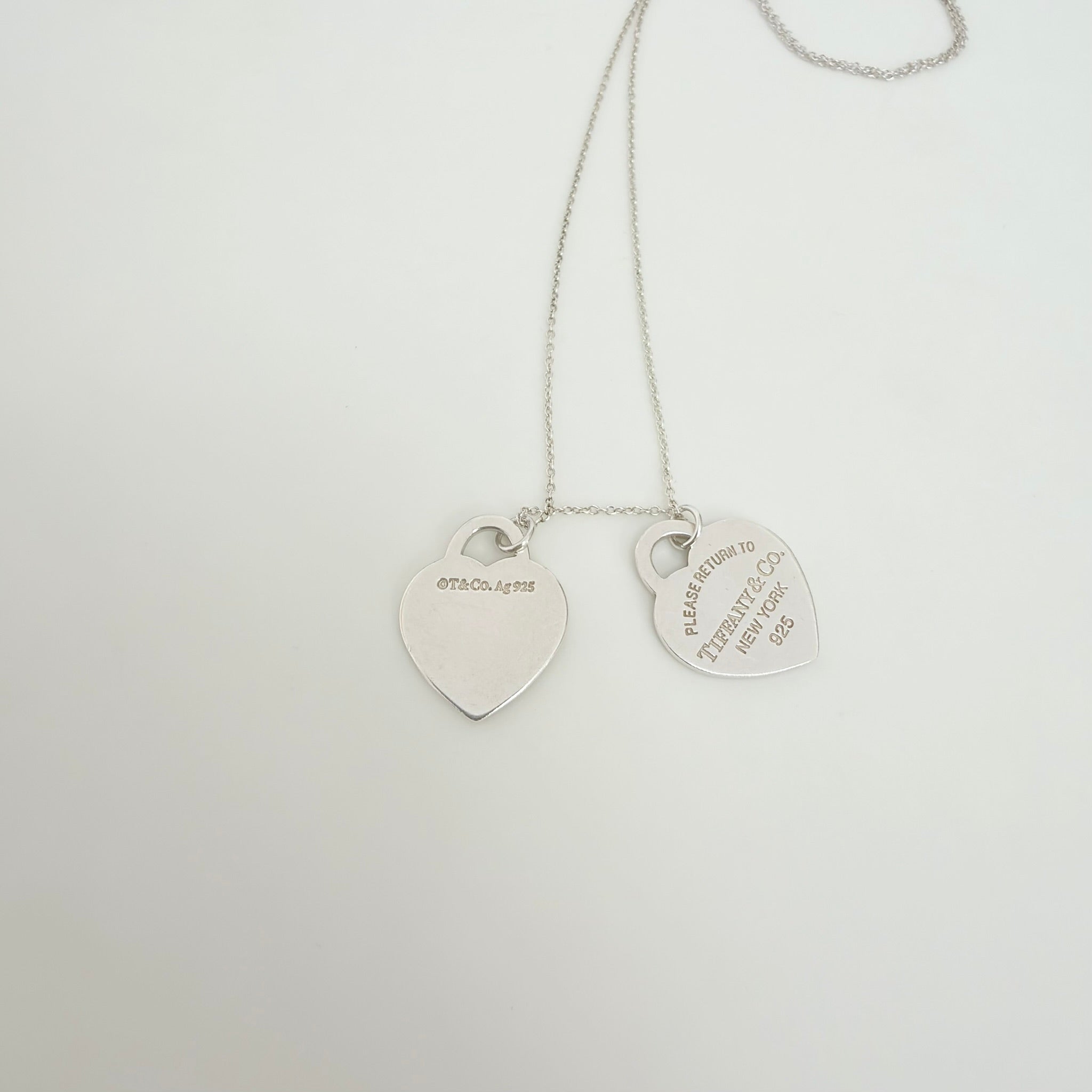 Tiffany & Co. Return to Small Double Blue Heart Women's Necklace 18 Inches Sterling Silver 925