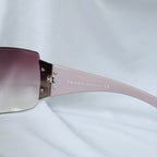 Vintage Prada Y2K Lilac Purple Silver Frameless Wrap Sunshield Oversized Sunglasses SPR 041