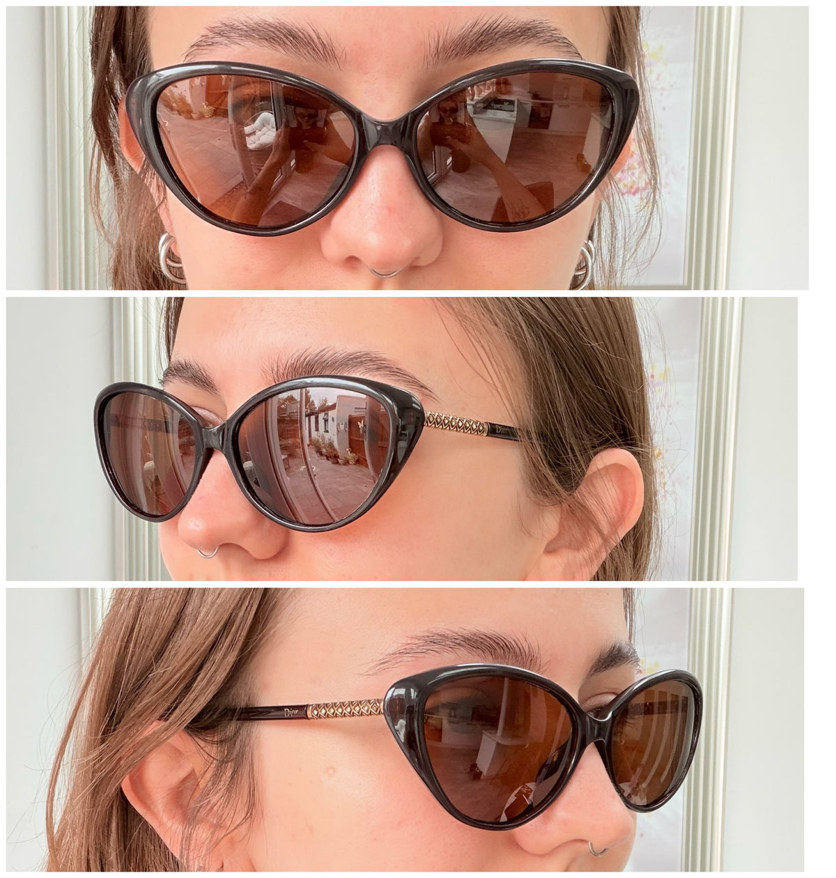 Vintage Dior Cat Eye Brown Geometric Gold diamanté Polarised UV400 Sunglasses