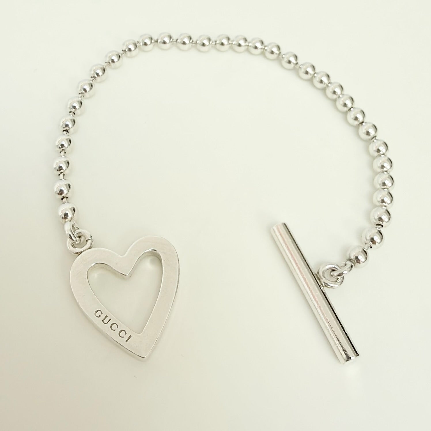 Authentic Gucci Vintage Heart Boule Popcorn Bracelet Toggle Sterling Silver 925 Women 18cm
