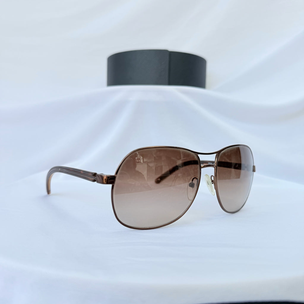 Prada Pilot Bronze Gold Brown tortoiseshell Women’s Designer Sunglasses With Case