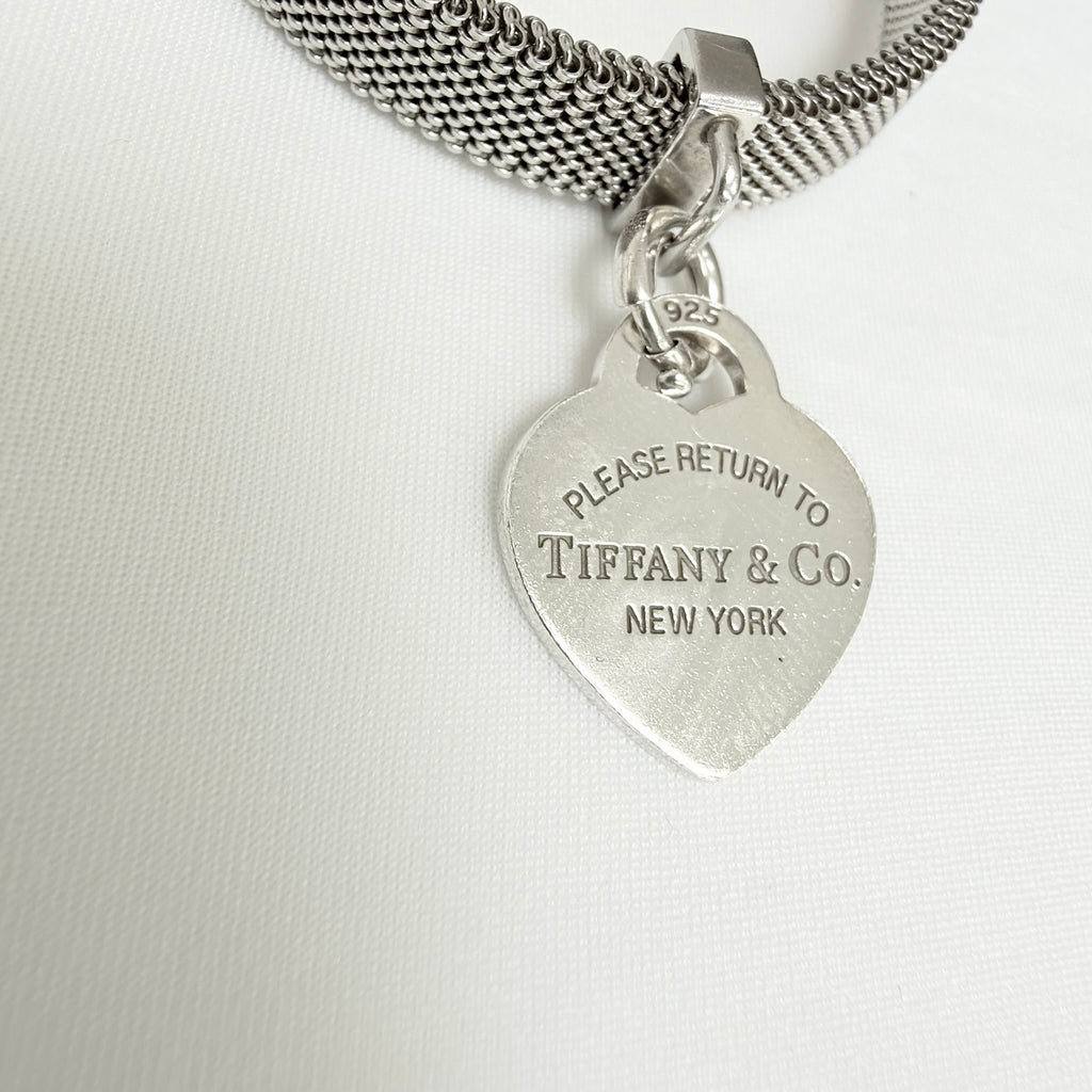 Tiffany&Co. Somerset Stretch Mesh Stainless Steel Bracelet With Sterling Silver 925 Clasp Medium Heart 16cm With Packaging