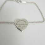 Tiffany & Co. Double Chain Heart Charm Return to Tiffany Bracelet 925 Silver 6.5” With Packaging