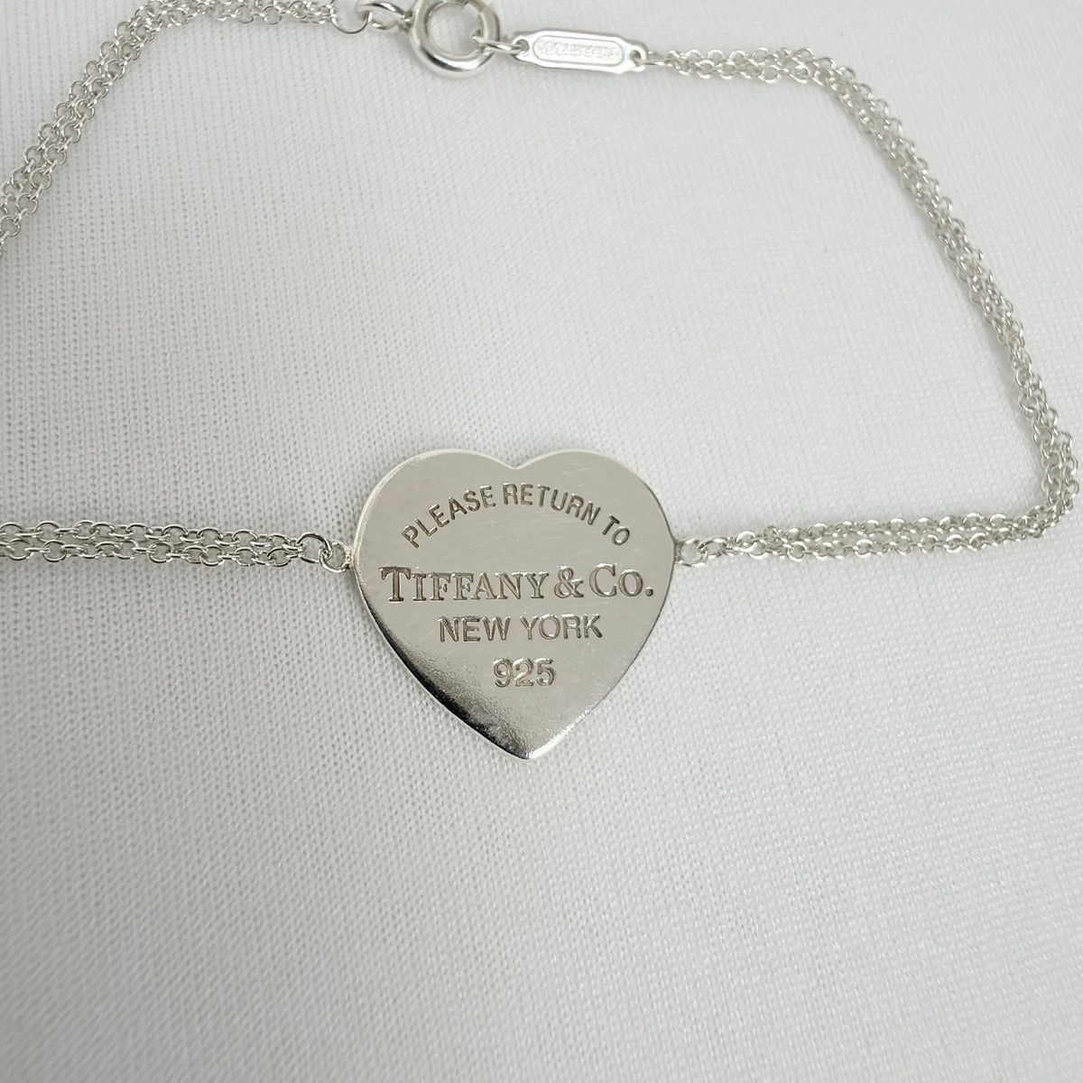 Tiffany & Co. Double Chain Heart Charm Return to Tiffany Bracelet 925 Silver 6.5” With Packaging