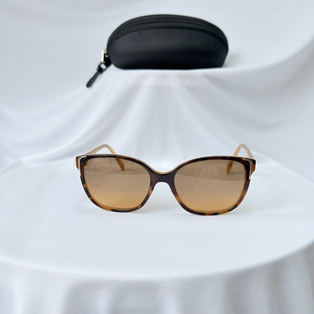 Prada Cat Eye Square Metal Corners Women's Sunglasses Brown Tortoiseshell SPR 01O