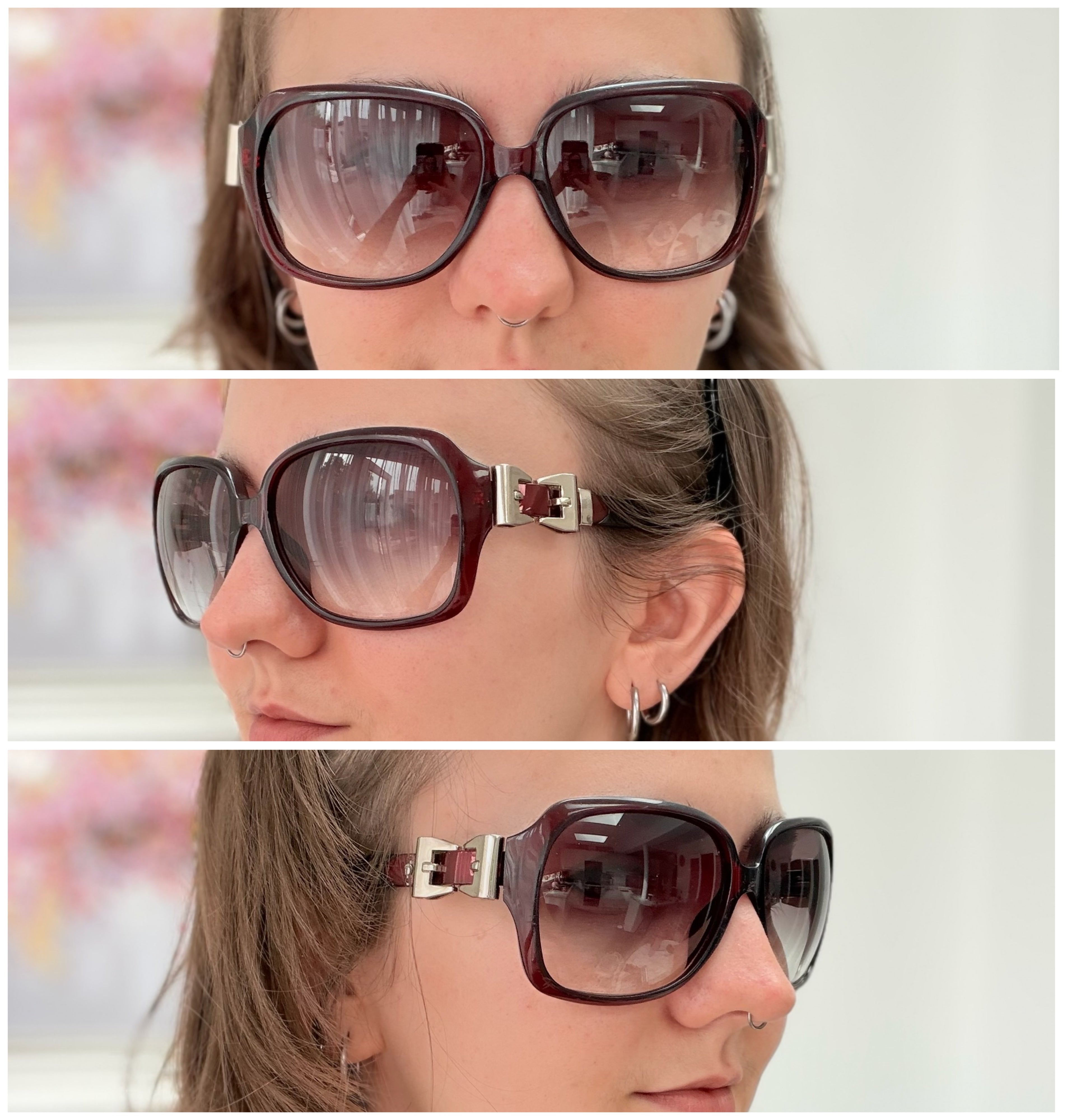 Vintage Gucci GG 3006/S "Queen Bow" Buckle Oversized Butterfly Burgundy sunglasses