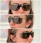 Vintage Gucci GG1870/S J5G6J Brown Gold Rimless Shield Wrap Sunglasses With Case