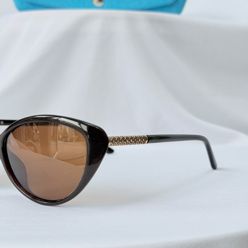 Vintage Dior Cat Eye Brown Geometric Gold diamanté Polarised UV400 Sunglasses
