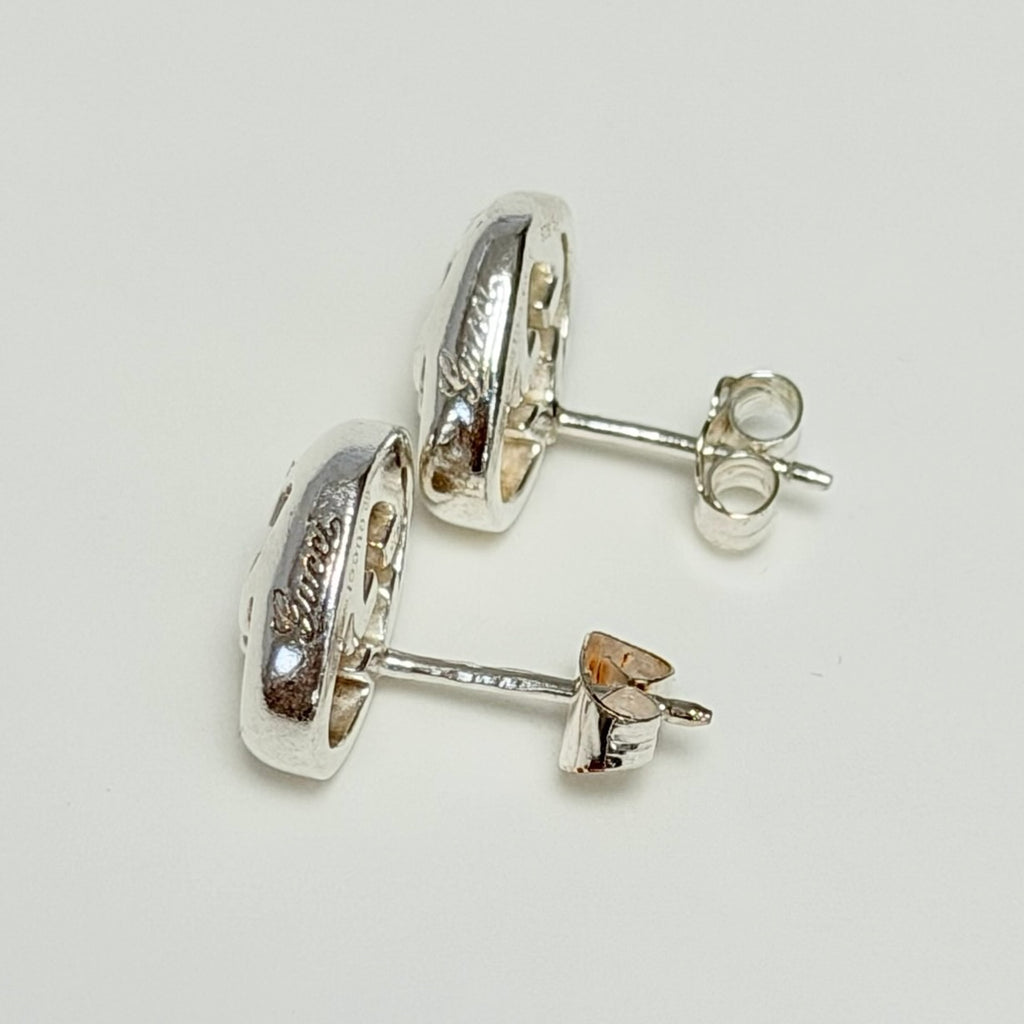 Authentic Gucci Love Britt Open Interlocking Gg Heart Sterling Silver 925 Stud Earrings