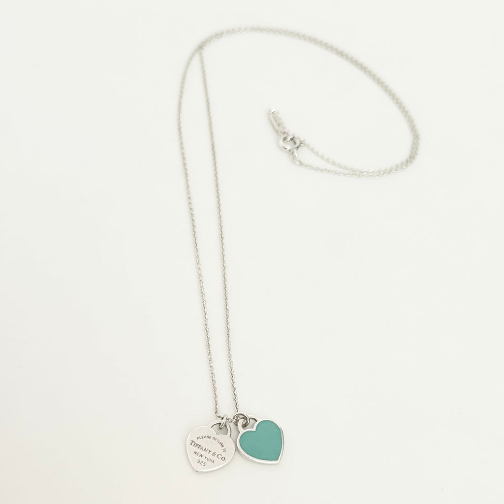 Tiffany & Co. Return to Mini Double Blue Heart Women's Necklace 19 Inches Sterling Silver 925