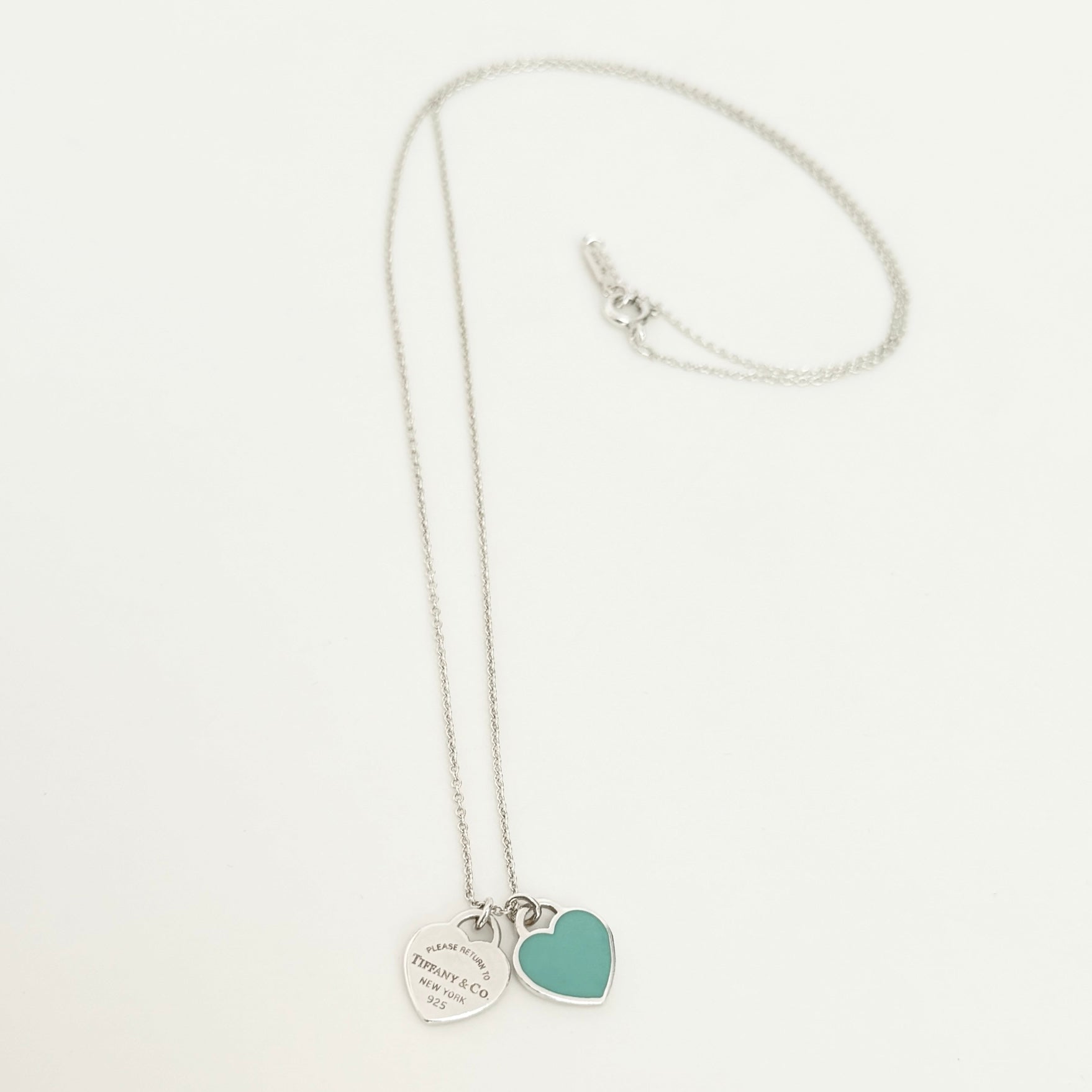Tiffany & Co. Return to Mini Double Blue Heart Women's Necklace 19 Inches Sterling Silver 925