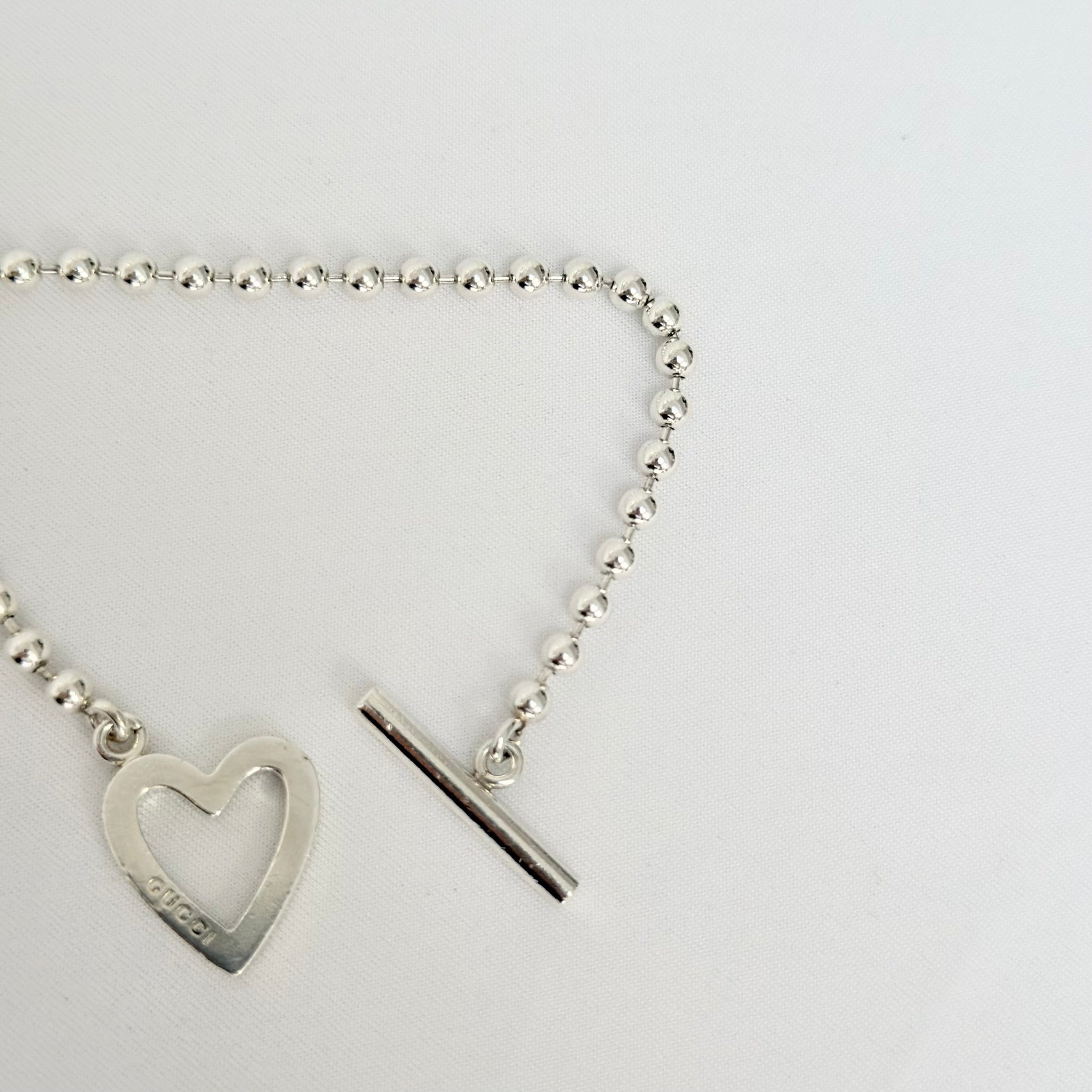 Gucci Vintage Heart Boule Popcorn Bracelet Toggle Sterling Silver 925 Women 17cm