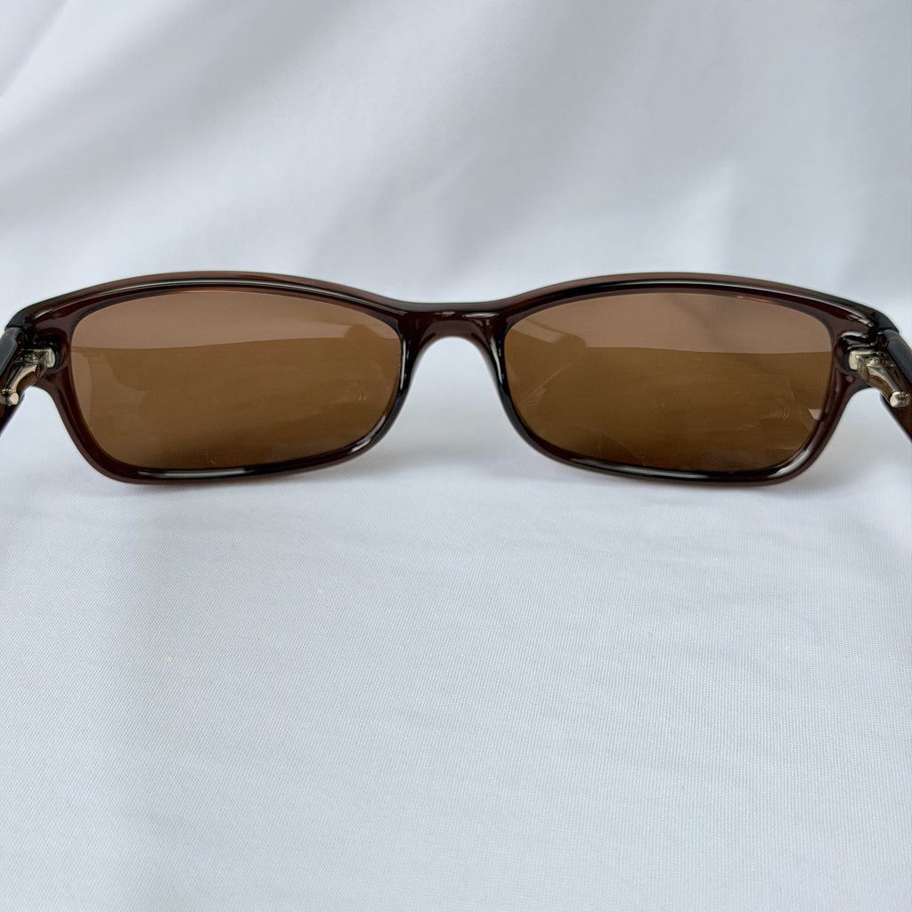 Vintage Fendi Brown Gold Rectangular Skinny Y2K Polarised Sunglasses