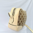 Authentic Gucci GG Bree Cream Leather Brown Canvas Crossbody Women's Bag With Dust bag
