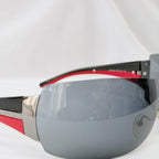 Vintage Prada Wrap Shield Red, Silver & Black Unisex Sunglasses SPR 54G With Case