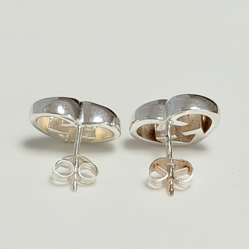 Authentic Gucci Love Britt Open Interlocking Gg Heart Sterling Silver 925 Stud Earrings